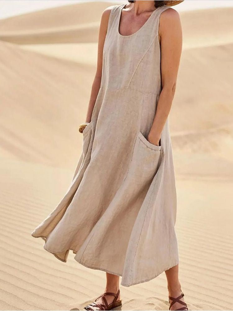 Women's Maxi Dress | Cotton, Sleeveless, Side Pockets