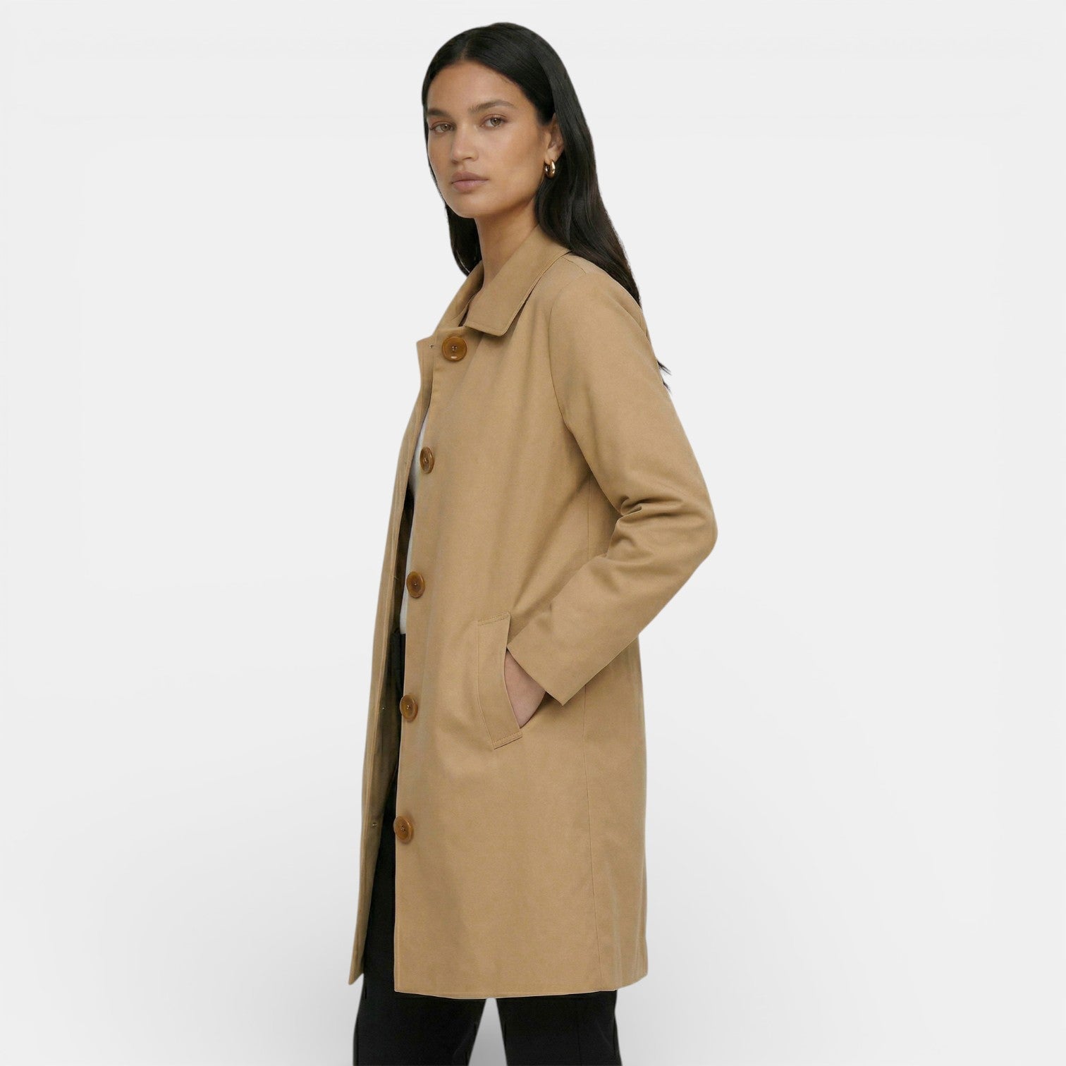 Women's Trench Coat | Midi Length, Lightweight Gabardine | Spring Autumn