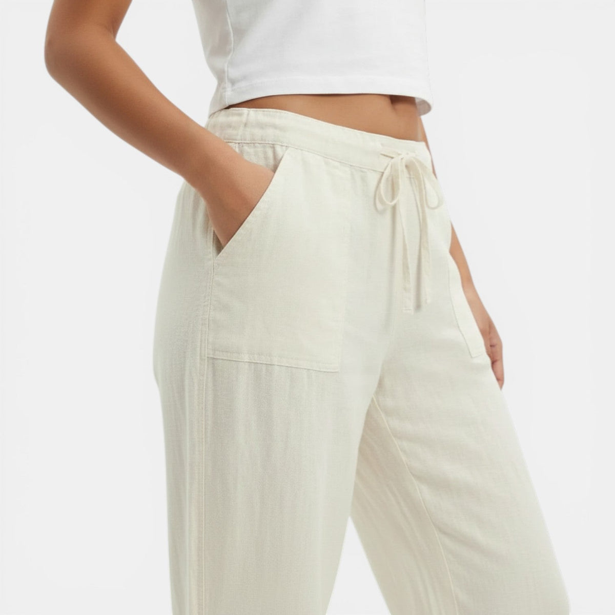 Women linen wide leg pants relaxed fit elastic waistband