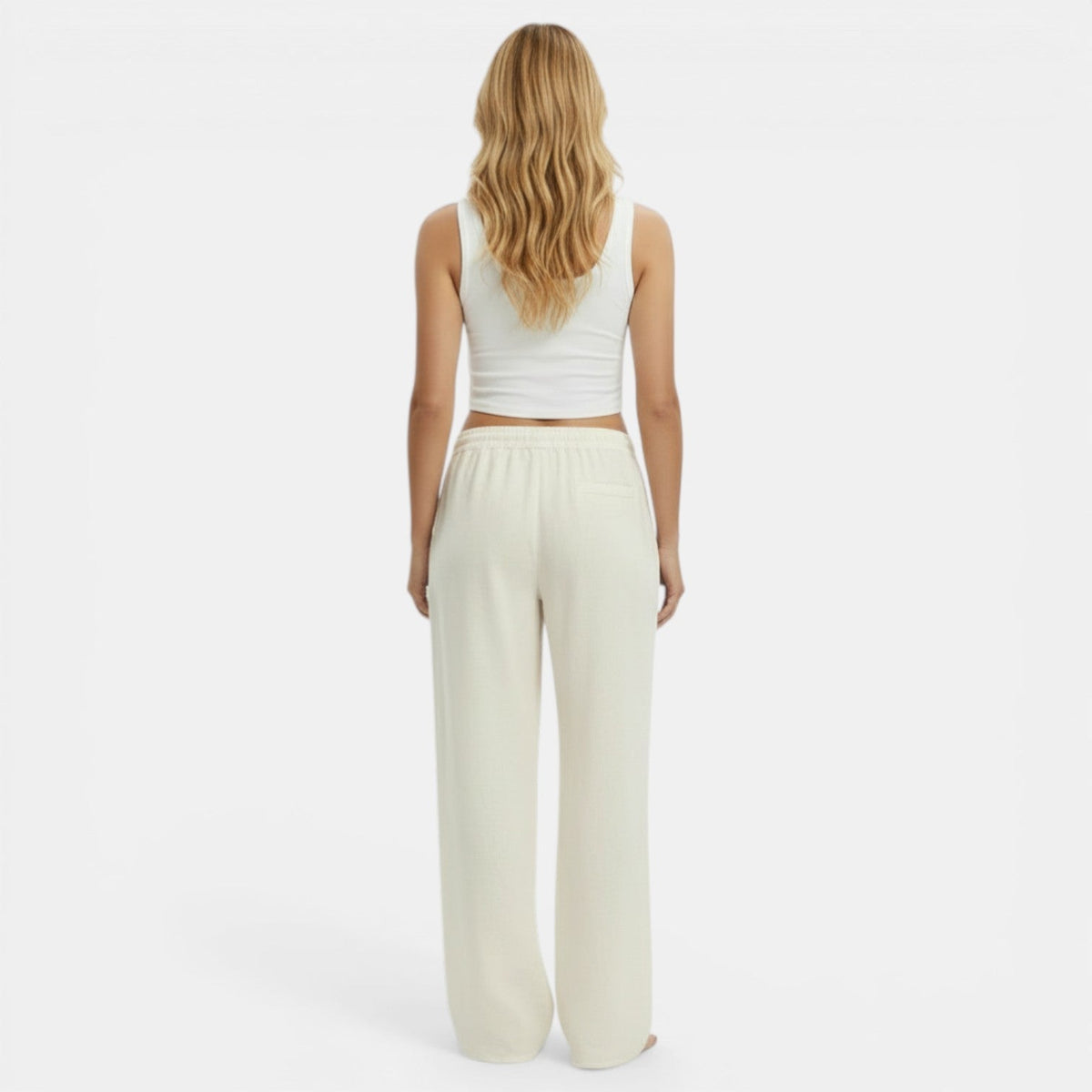 Women linen wide leg pants relaxed fit elastic waistband