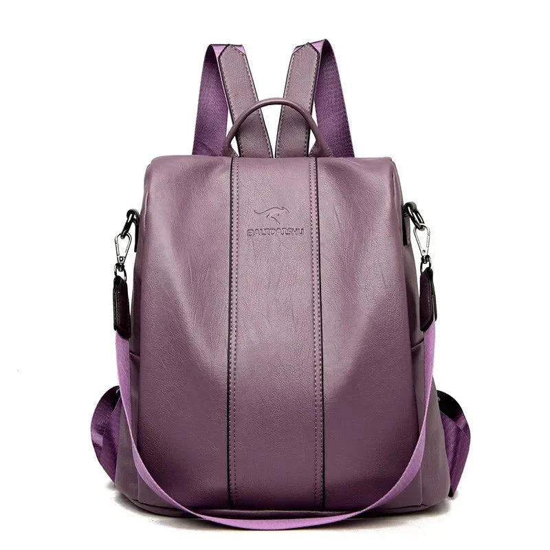 Women's Backpack | Black Leather, Anti-Theft | PU Leather, Multiple Pockets