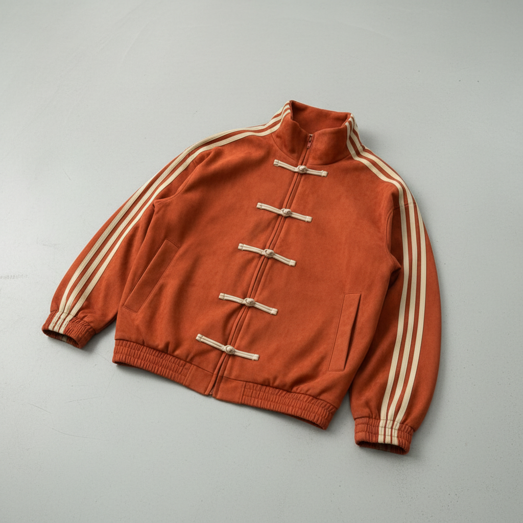 Women retro velour track jacket with contrast sleeve stripes and button closure