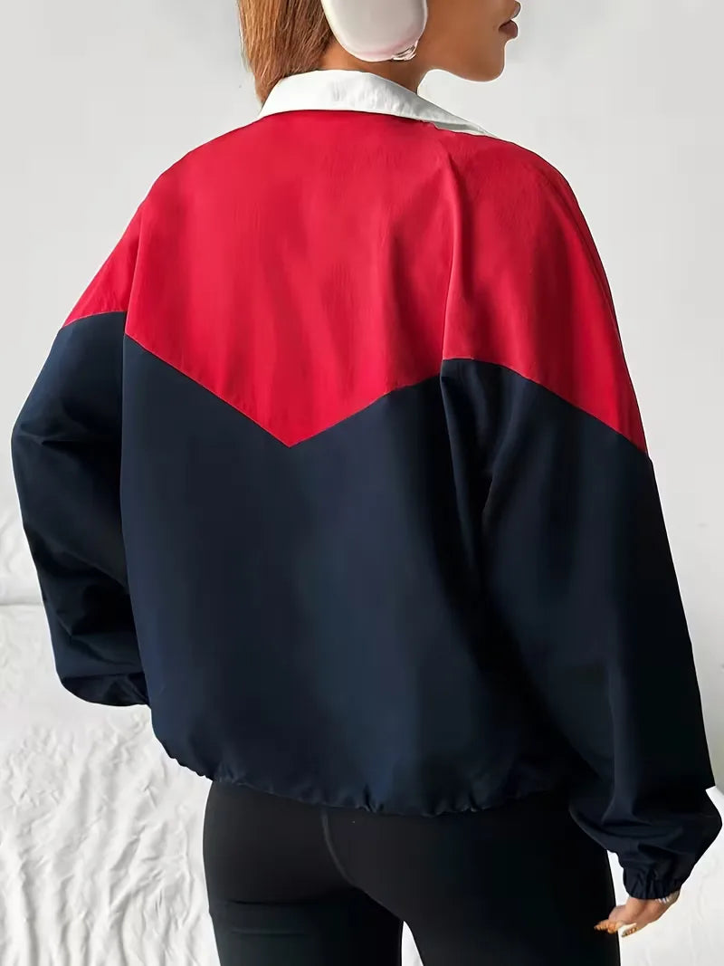 Women's Track Jacket | Navy Color-Block, Oversized Streetwear