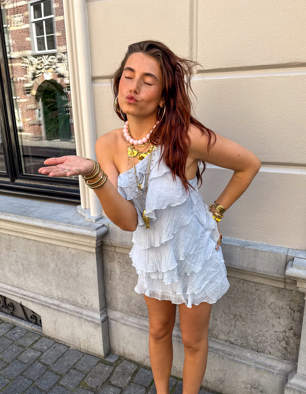 Women's Mini Dress | Asymmetrical Ruffles, Summer Casual