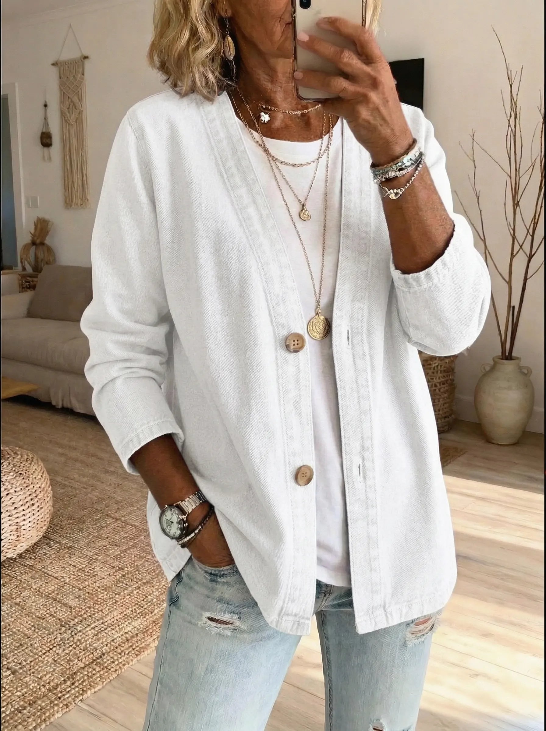 Denim Jacket | Straight Fit, Button Closure