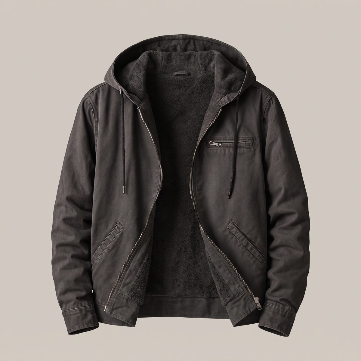 Men's sherpa bomber jacket cotton canvas with soft sherpa lining