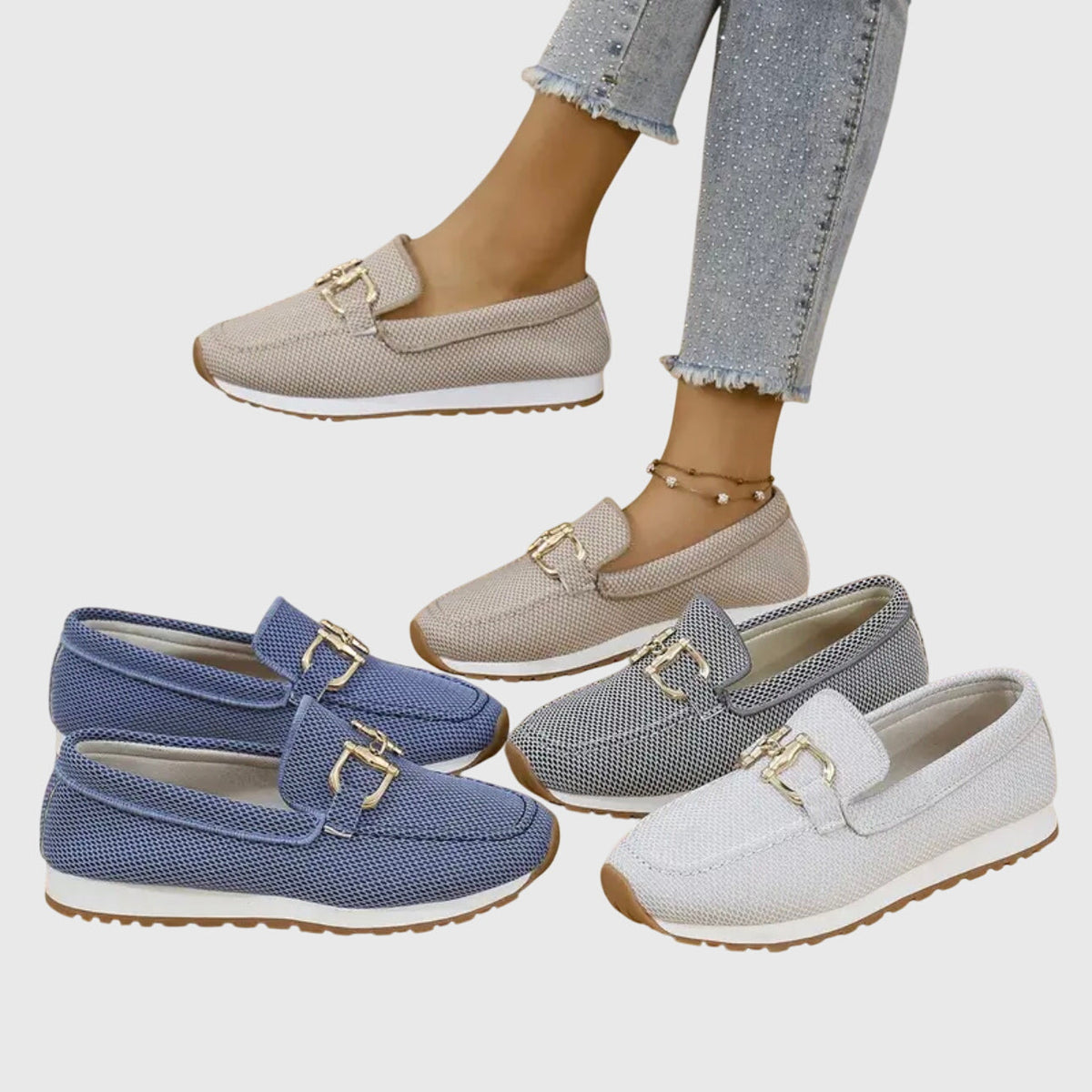Women orthopaedic loafers with gold horsebit detail cushioned insole