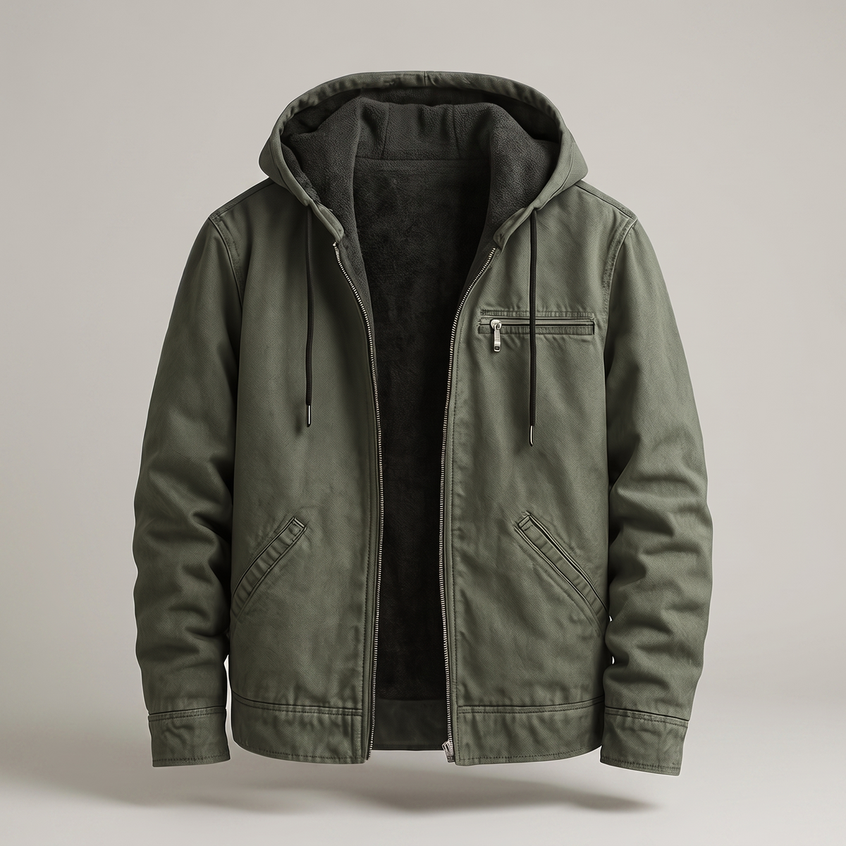 Men's sherpa bomber jacket cotton canvas with soft sherpa lining