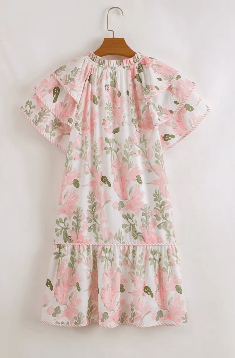 Women's Mini Dress | Floral, Short Sleeves, V-Neckline