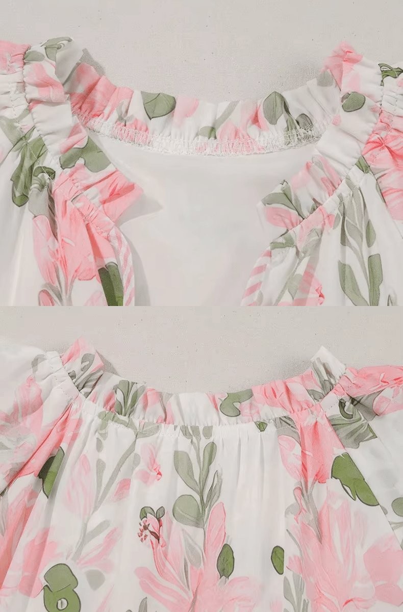 Women's Mini Dress | Floral, Short Sleeves, V-Neckline