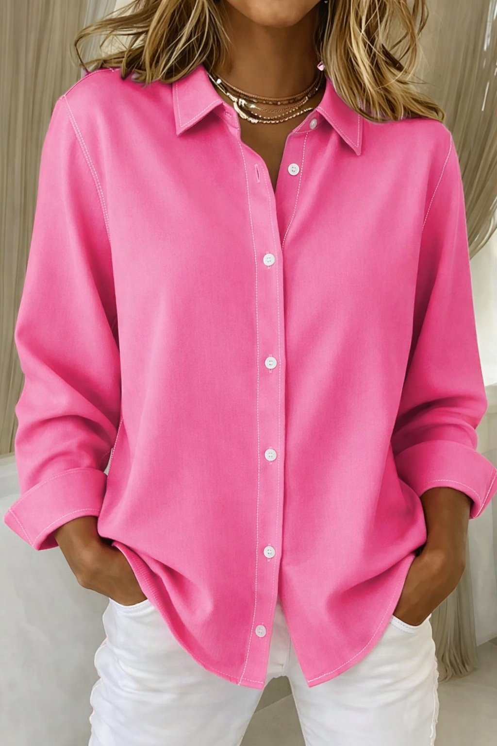 Women's Shirt | Oversized Long Sleeve Shirt with Classic Collar