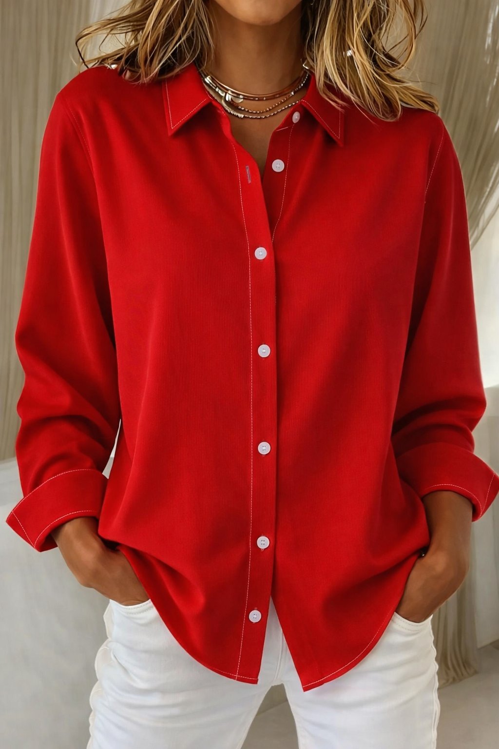 Women's Shirt | Oversized Long Sleeve Shirt with Classic Collar