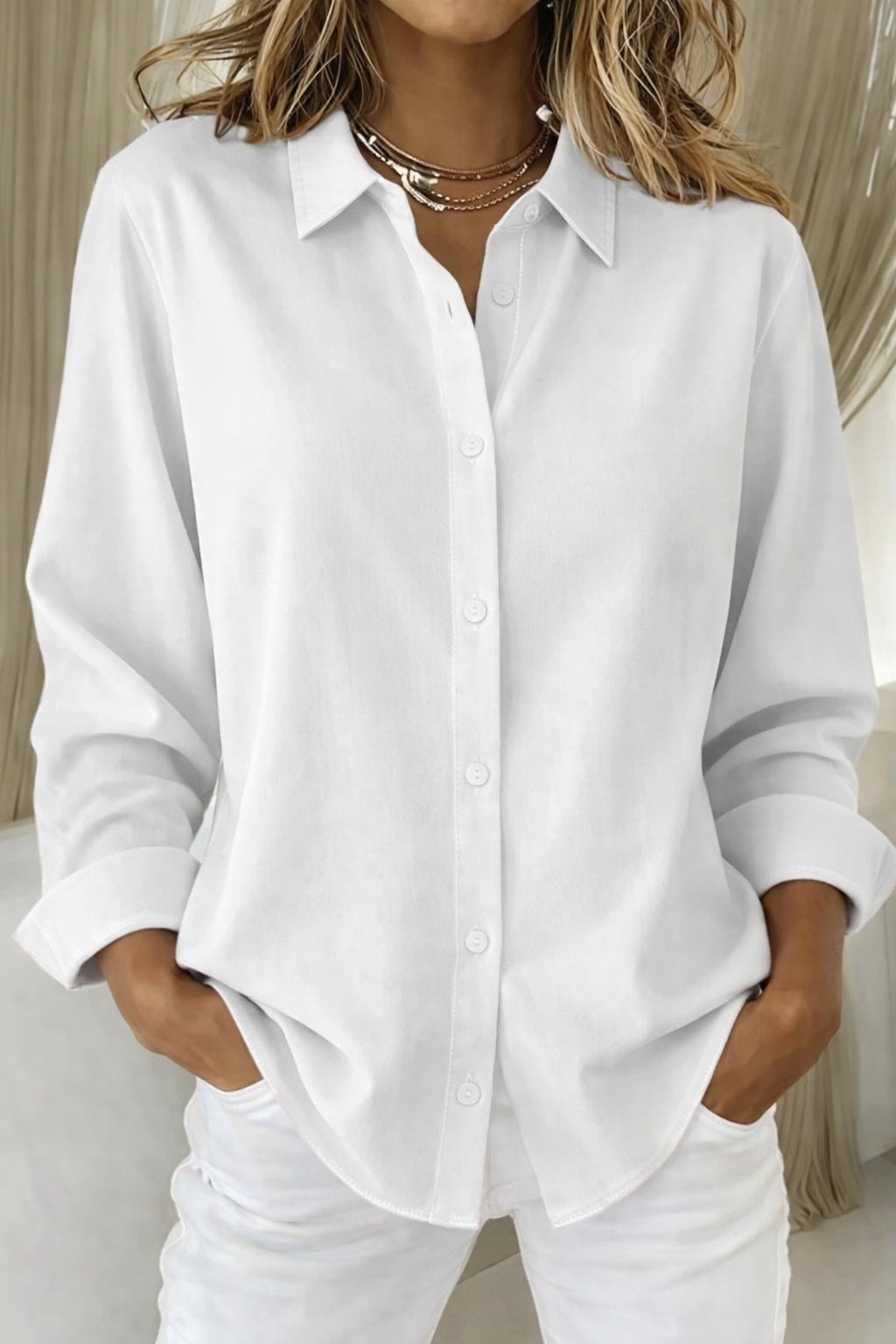 Women's Shirt | Oversized Long Sleeve Shirt with Classic Collar