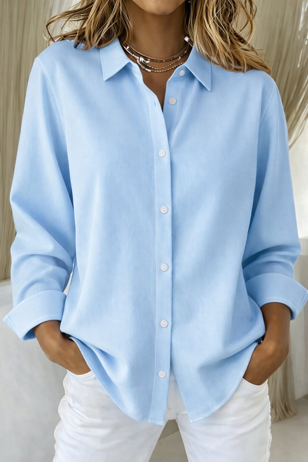 Women's Shirt | Oversized Long Sleeve Shirt with Classic Collar