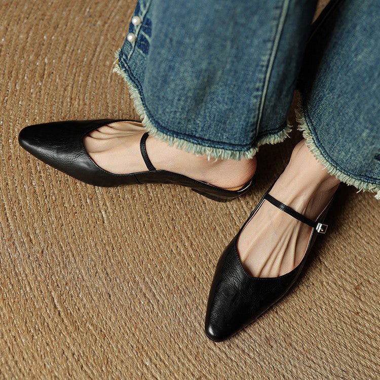 Women's Mary Jane Shoes | Pointed Toe, Leather, Flat Sole