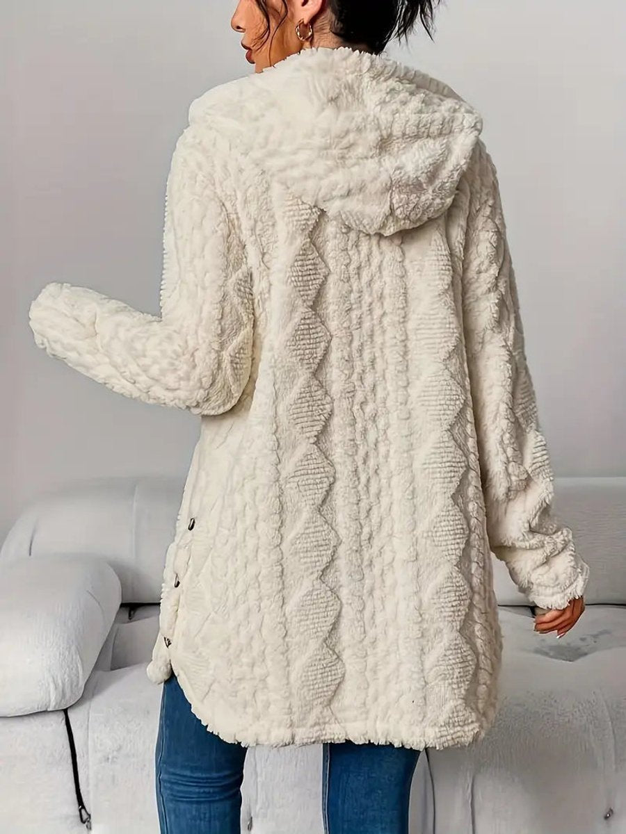 Women plush hoodie cardigan oversized button front in cosy soft fabric