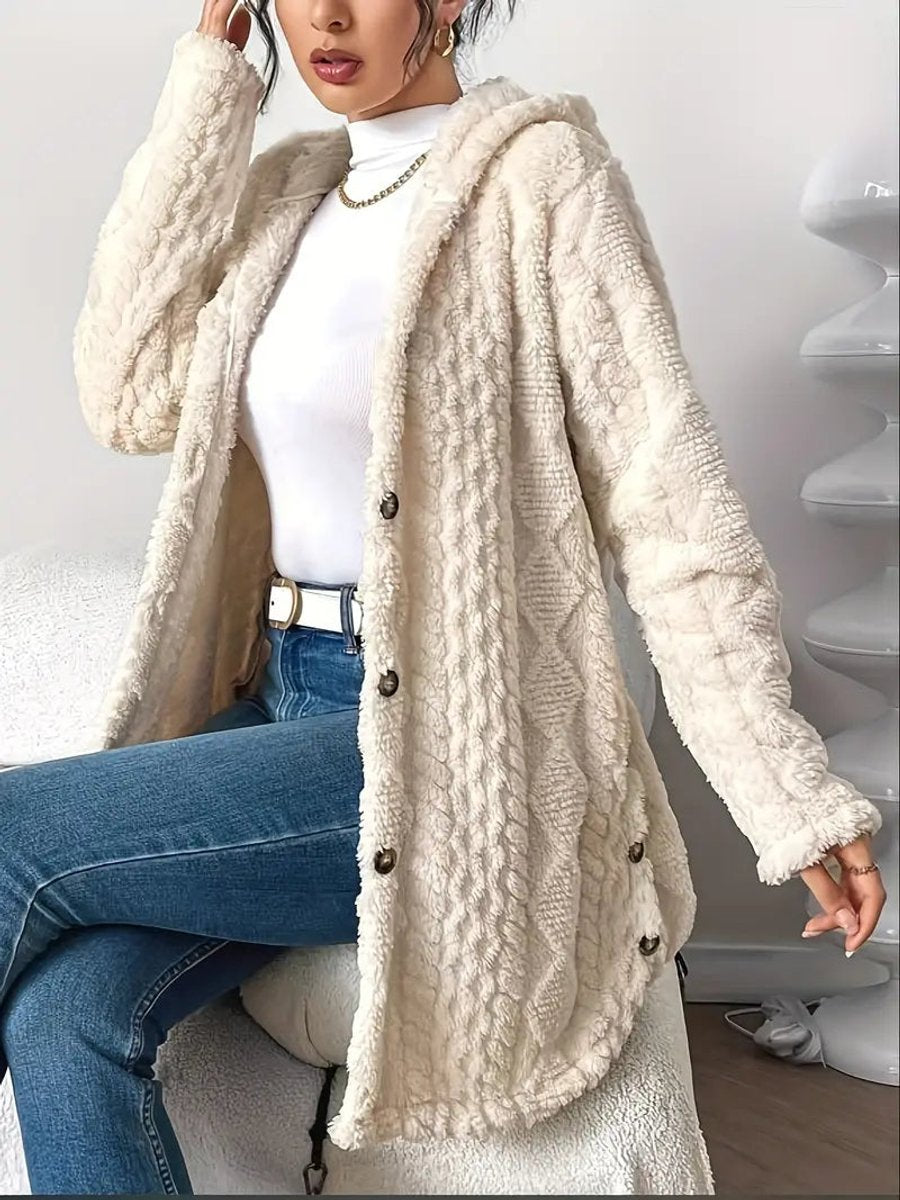 Women plush hoodie cardigan oversized button front in cosy soft fabric
