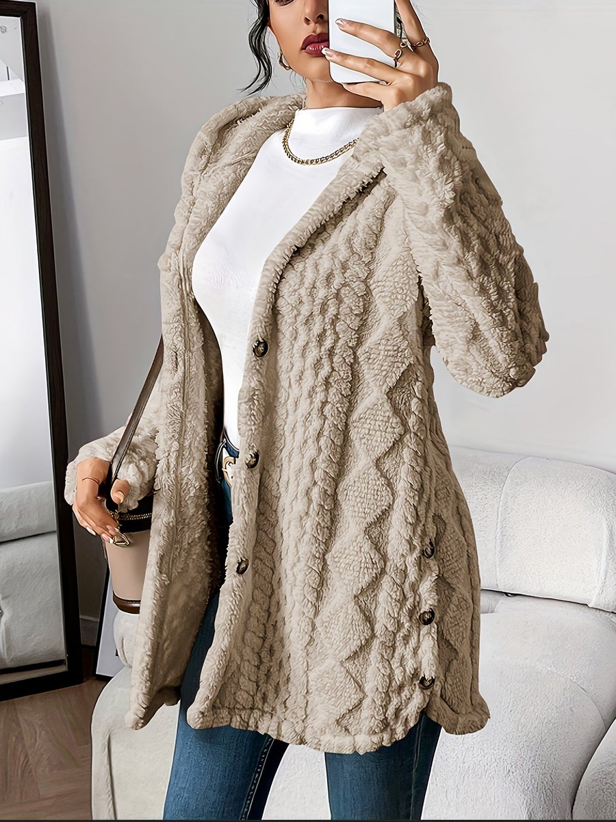 Women plush hoodie cardigan oversized button front in cosy soft fabric