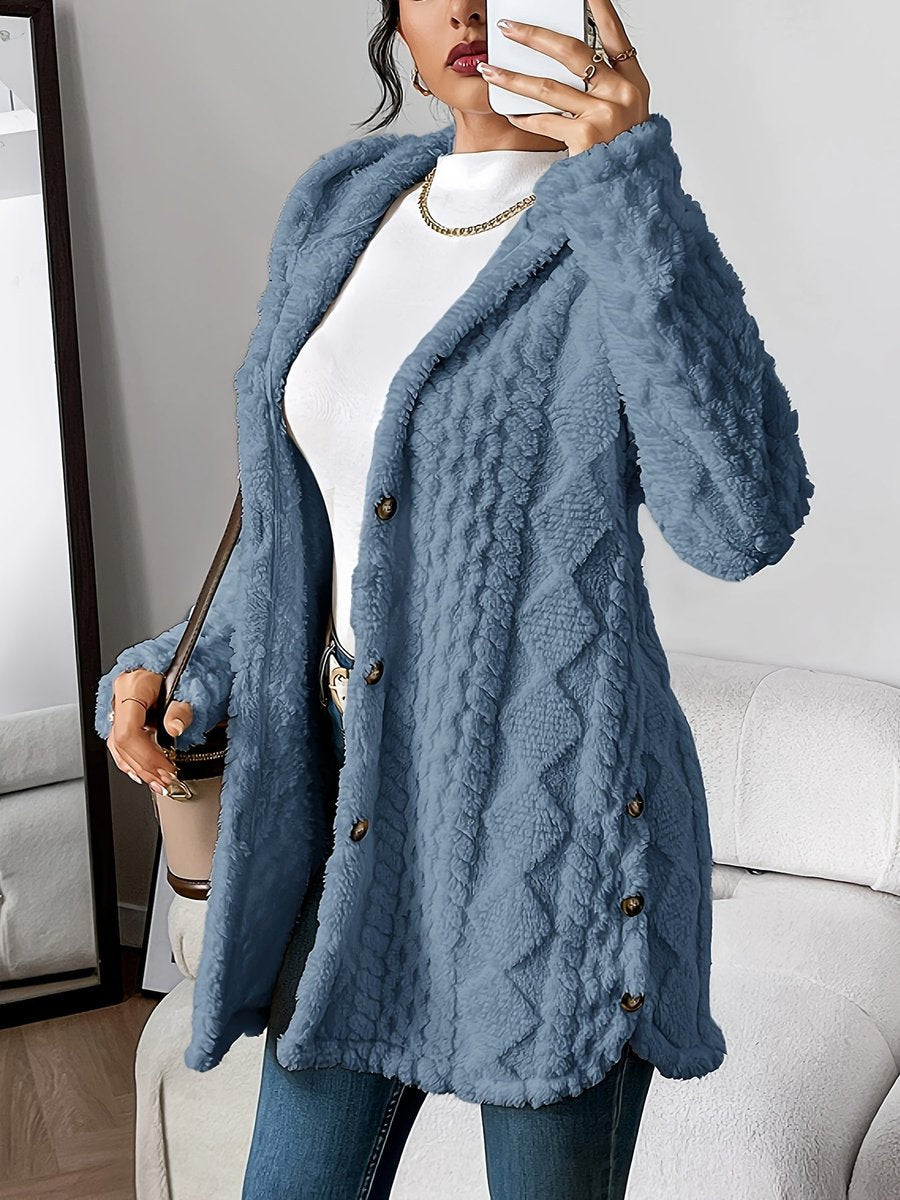 Women plush hoodie cardigan oversized button front in cosy soft fabric