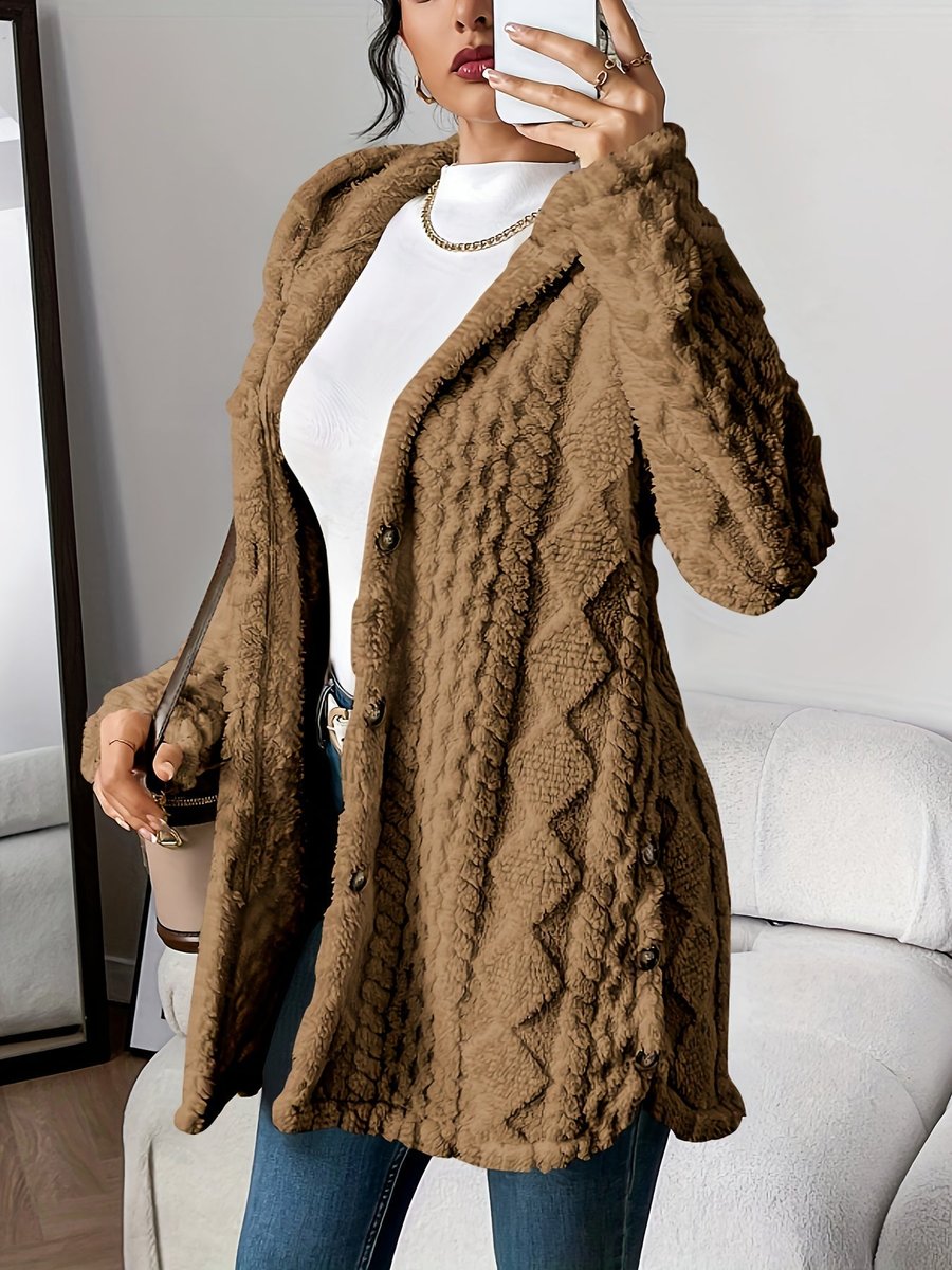 Women plush hoodie cardigan oversized button front in cosy soft fabric