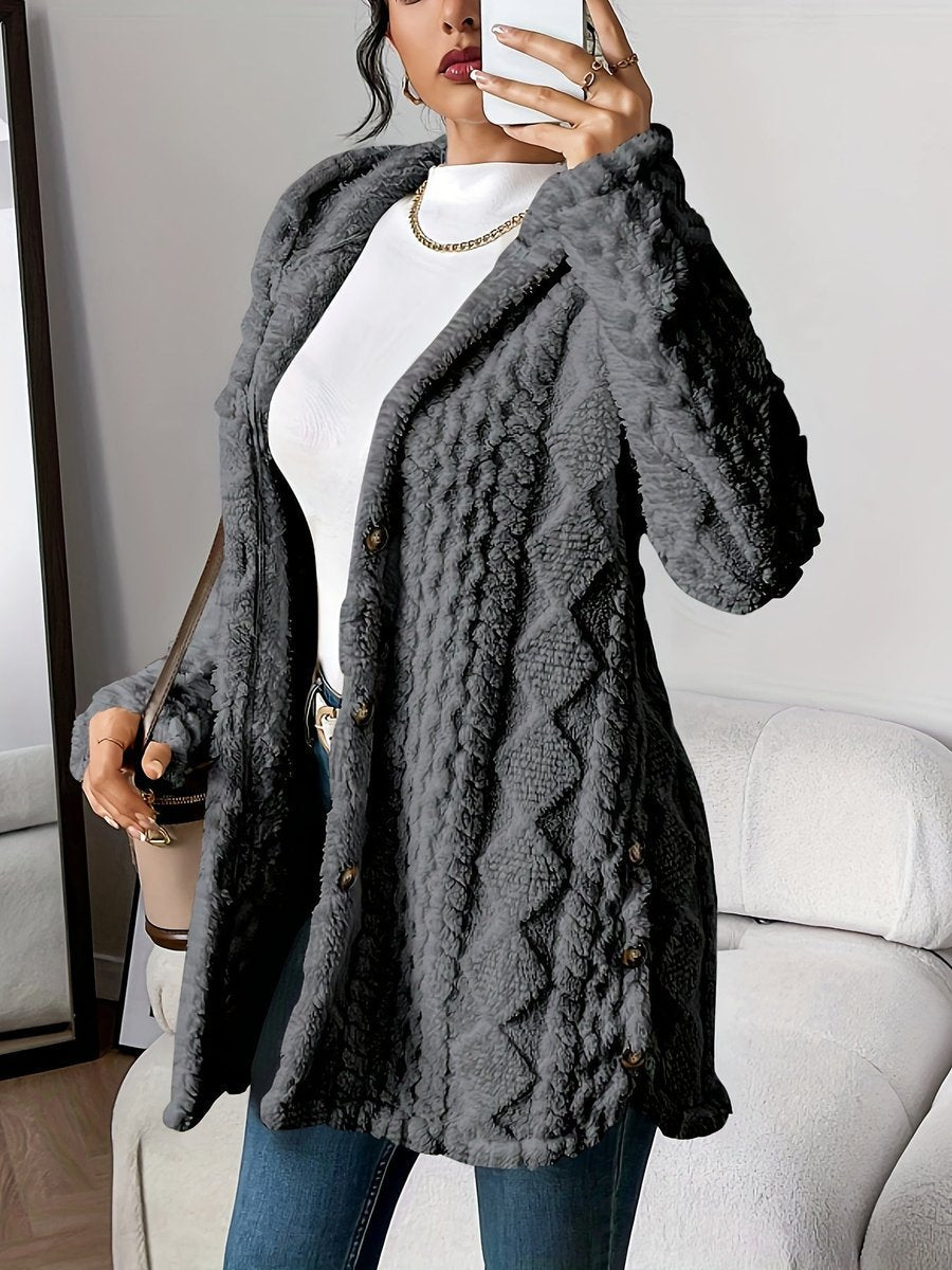Women plush hoodie cardigan oversized button front in cosy soft fabric