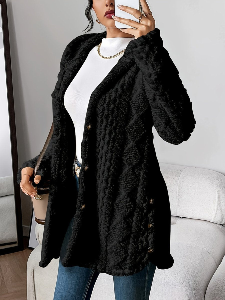 Women plush hoodie cardigan oversized button front in cosy soft fabric