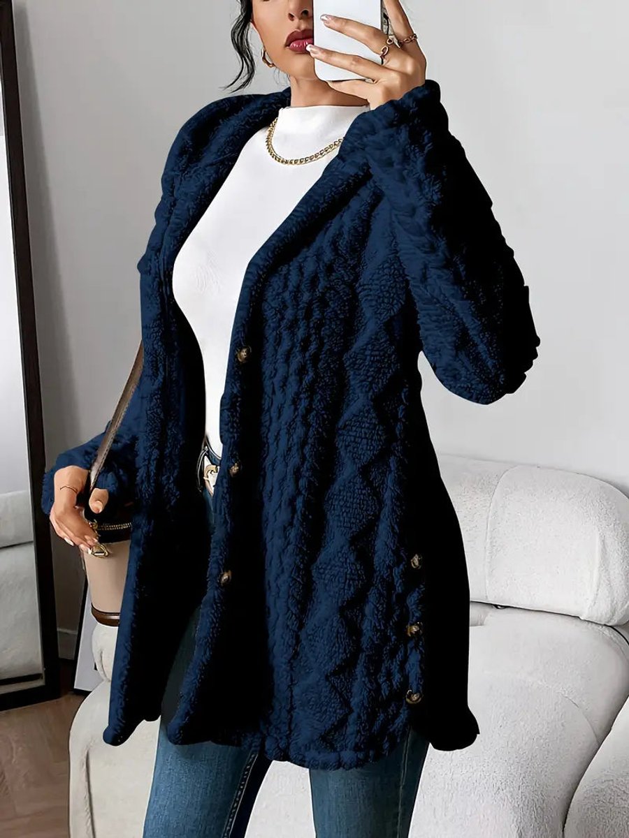 Women plush hoodie cardigan oversized button front in cosy soft fabric