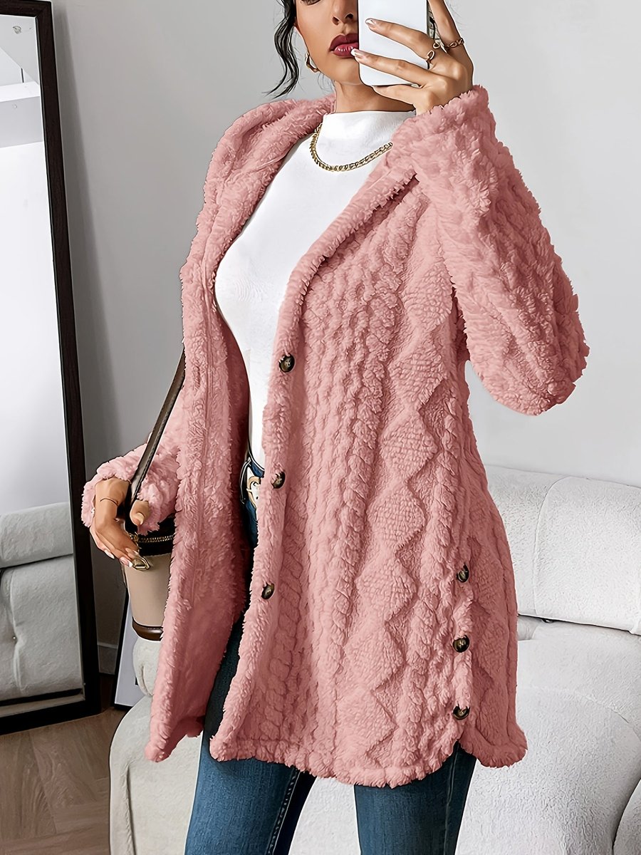 Women plush hoodie cardigan oversized button front in cosy soft fabric