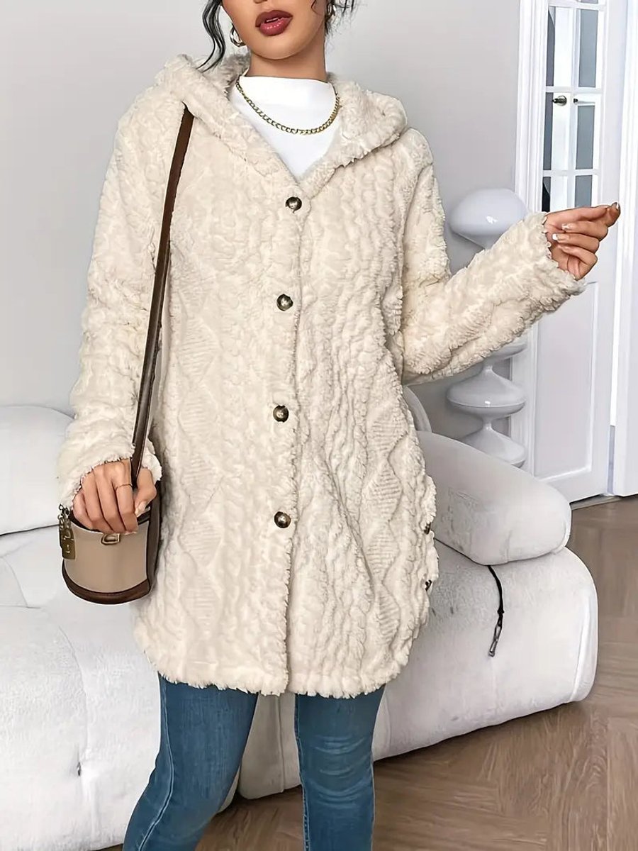 Women plush hoodie cardigan oversized button front in cosy soft fabric