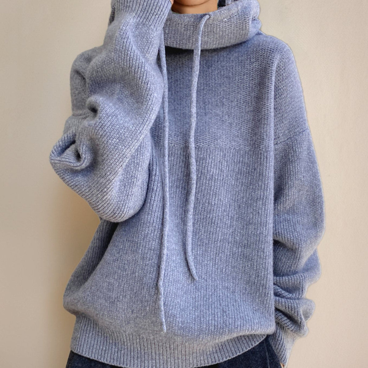 Women knit hoodie oversized fit with drawstring hood