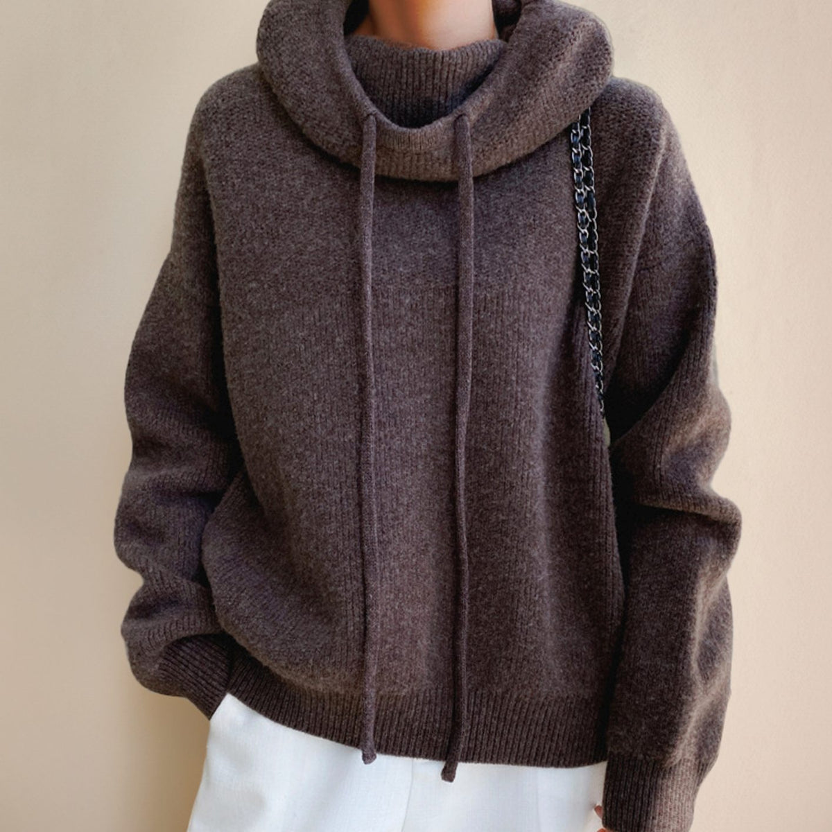 Women knit hoodie oversized fit with drawstring hood