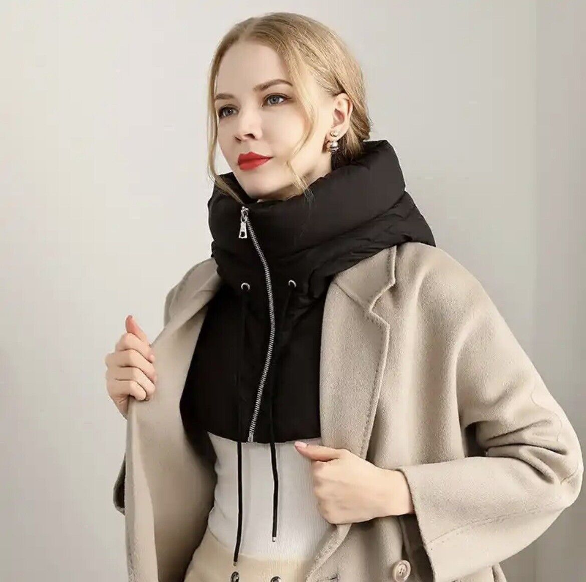 Women hooded scarf zip neck winter one size in multiple colours