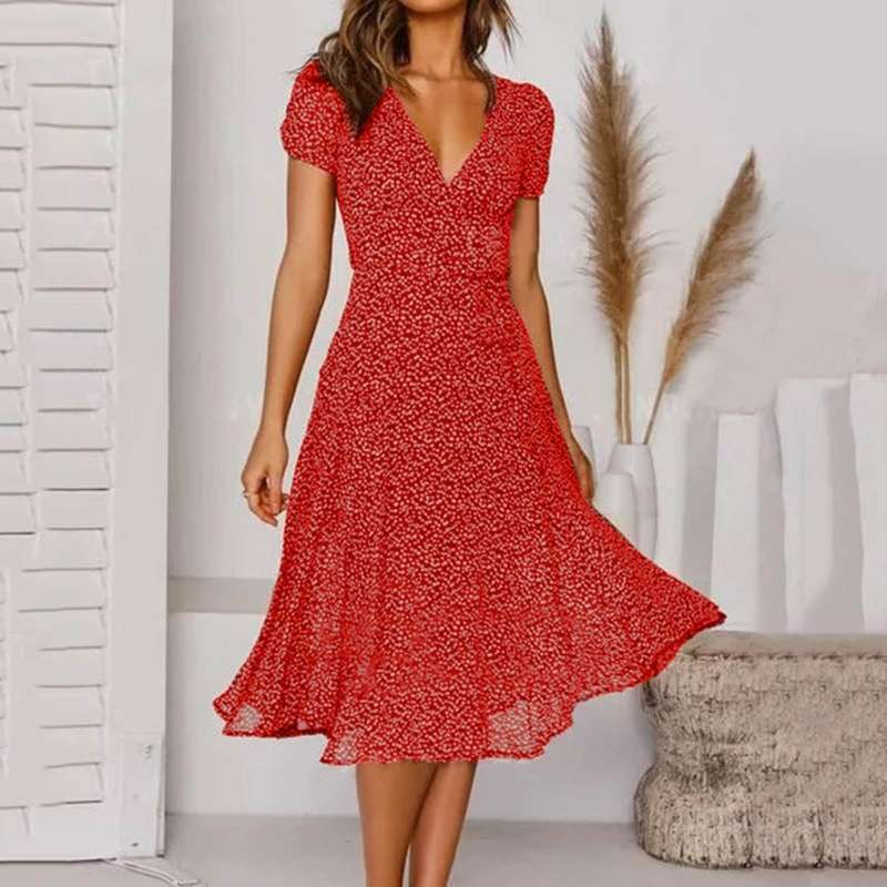 Women's Summer Dress | Floral Print, A-Line, V-Neck