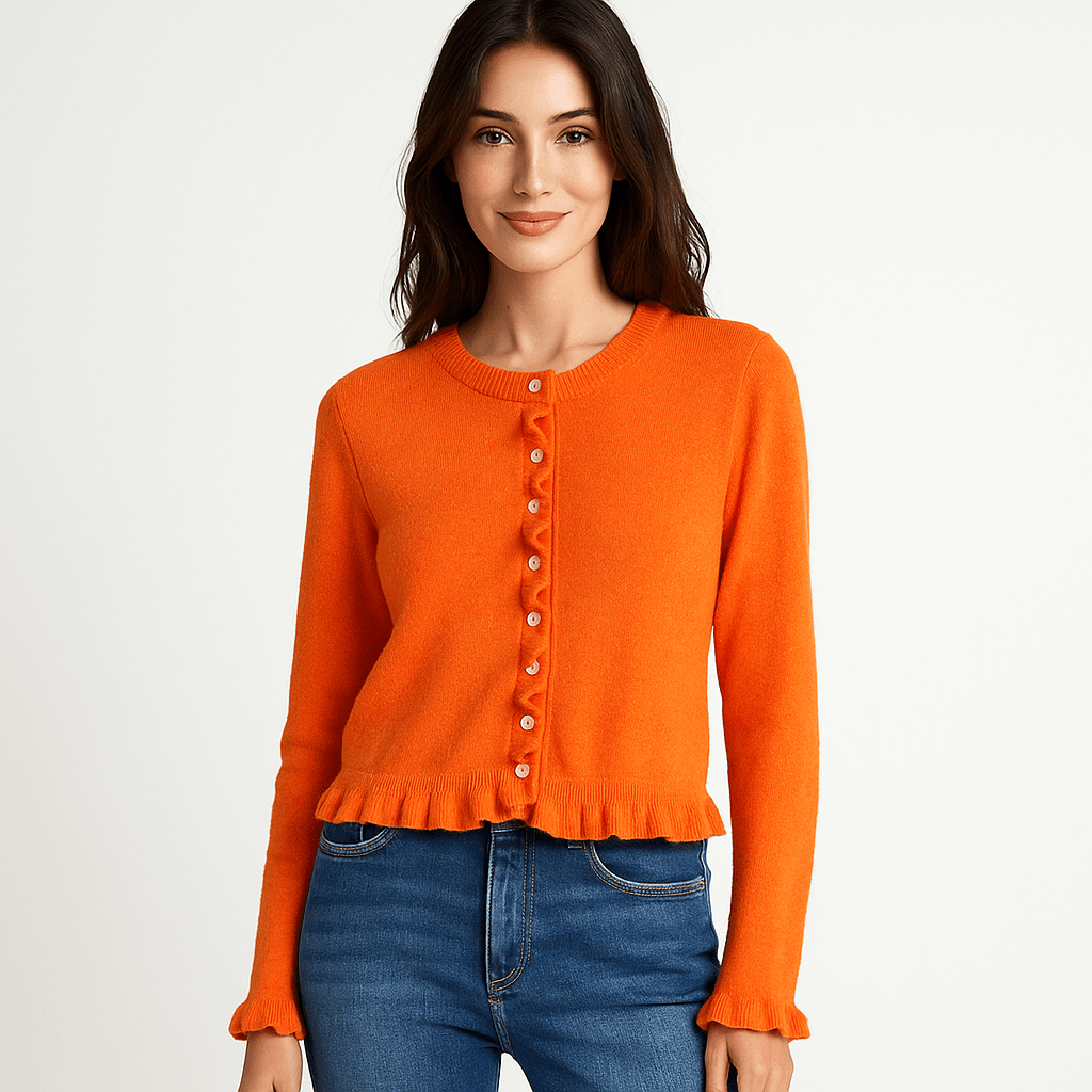 Women's Ruffle-Sleeve Cardigan - Button Front - Stylish Comfort