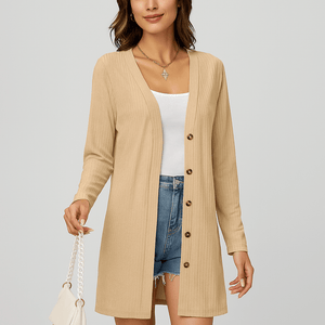 Women's Long Sleeve Cardigan Button Front Textured