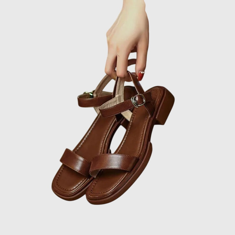 Cushioned Leather Sandals | Orthopedic Block Heel | Soft Insole