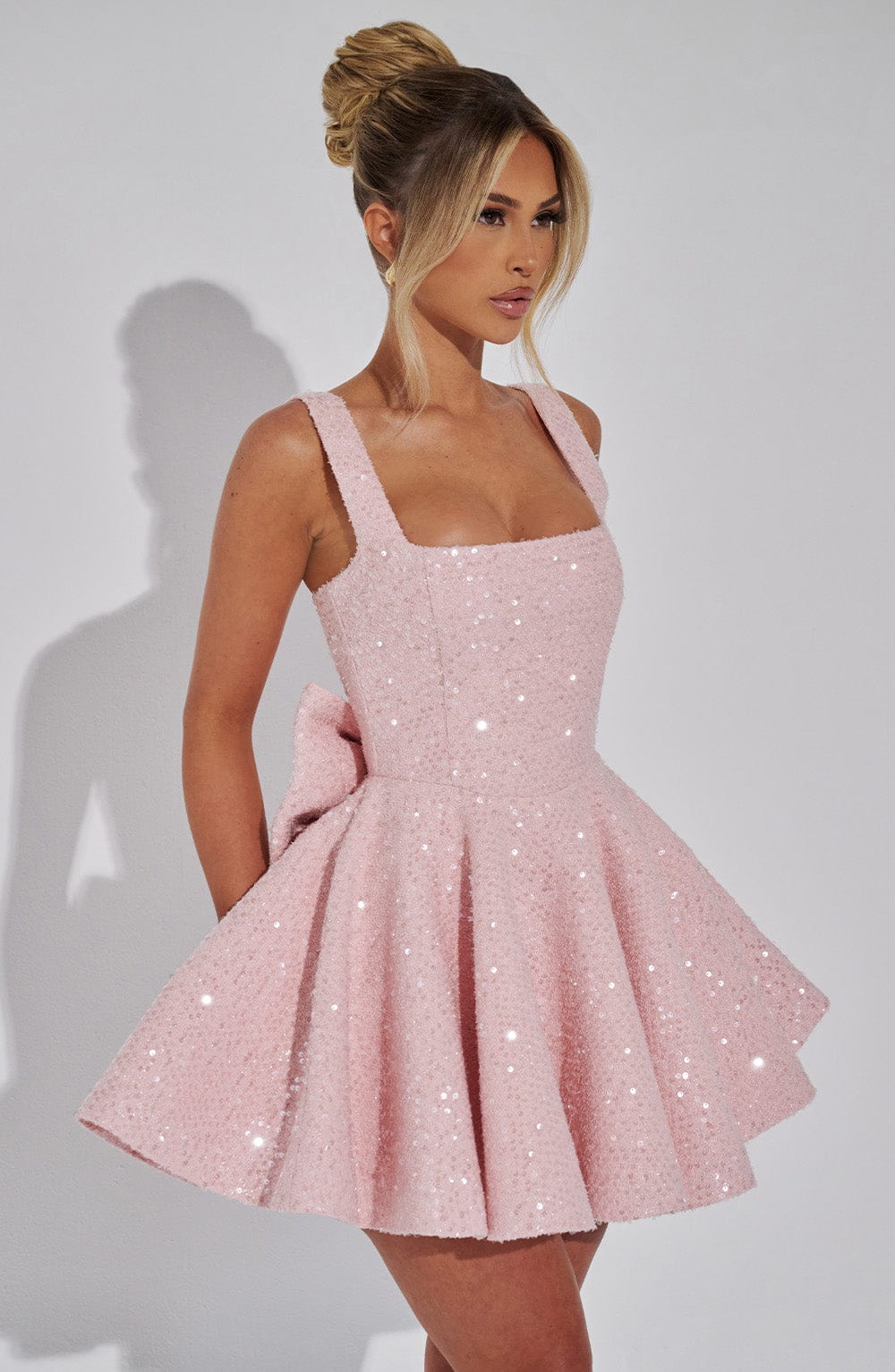Mini Sequin Dress | Bow Detail, Flared Skirt | Party Dress