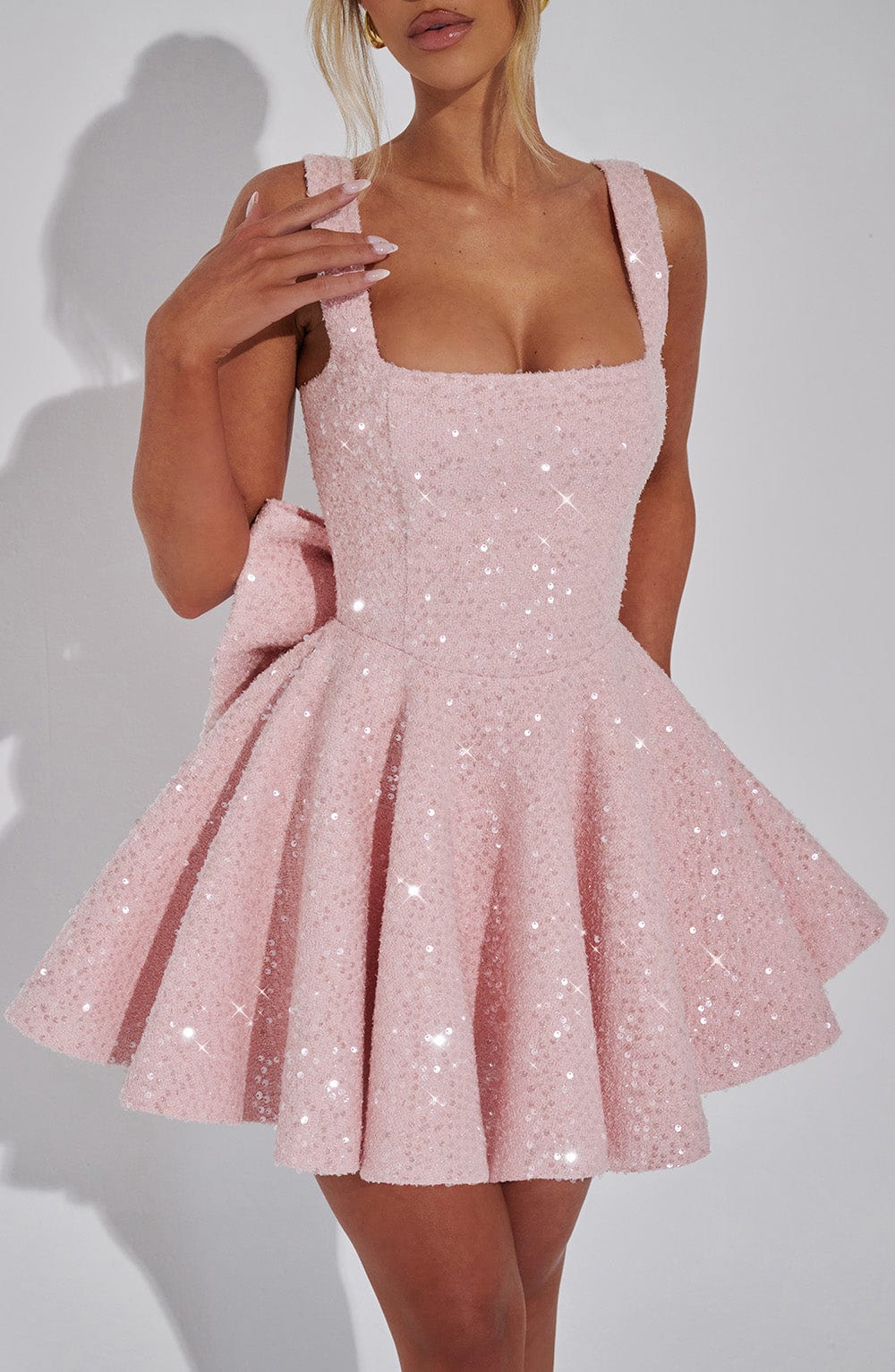 Mini Sequin Dress | Bow Detail, Flared Skirt | Party Dress