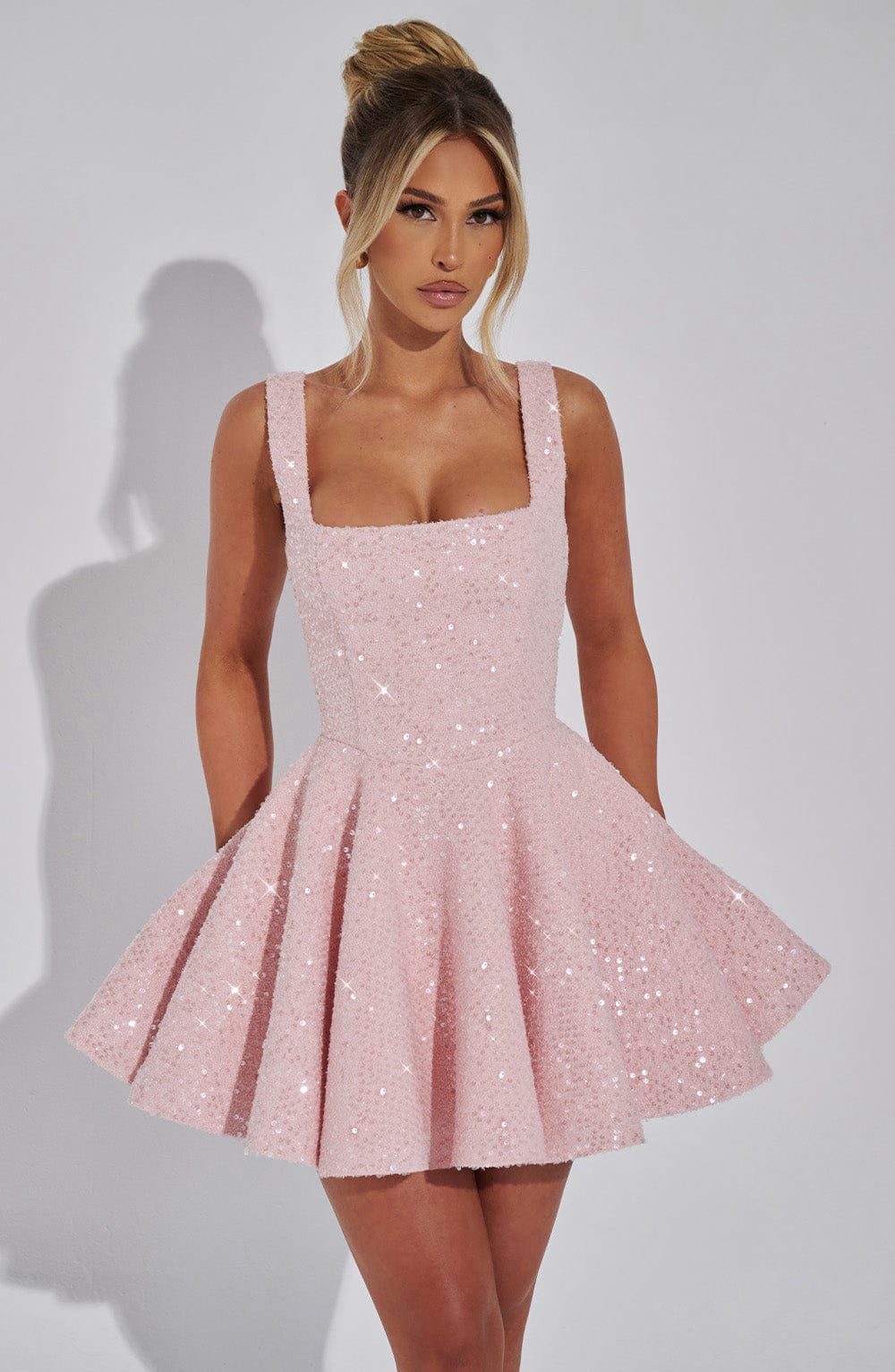 Mini Sequin Dress | Bow Detail, Flared Skirt | Party Dress