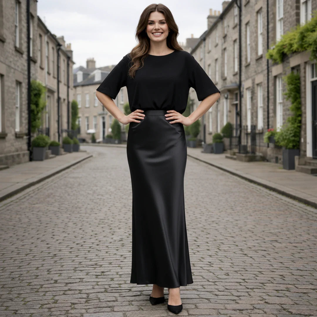Satin Skirt High Waist Elegant