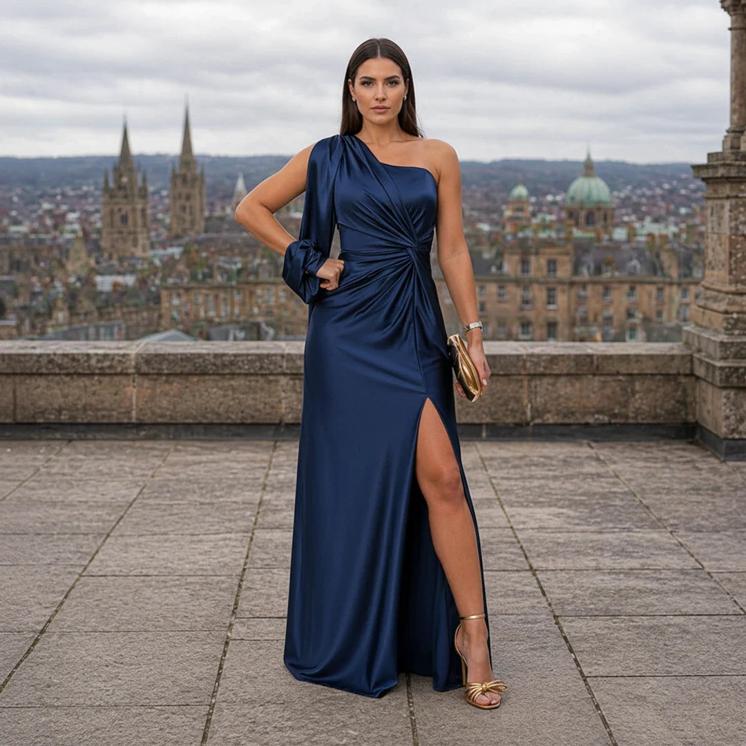 Satin Dress | Asymmetrical Design | Elegant One-Shoulder