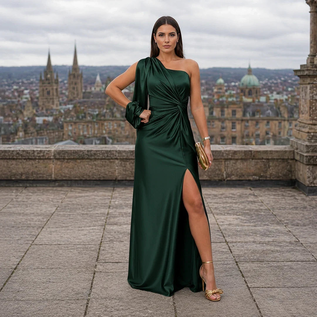 Satin Dress | Asymmetrical Design | Elegant One-Shoulder