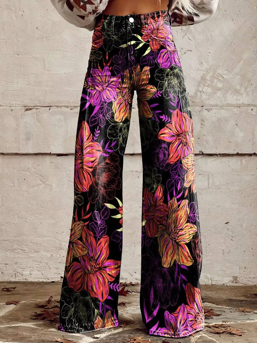 Women's Floral Pants | High Waist, Bell Leg