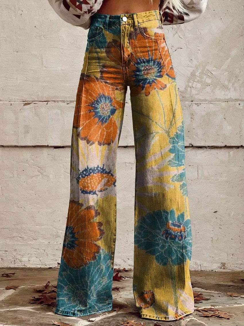Women's Floral Pants | High Waist, Bell Leg