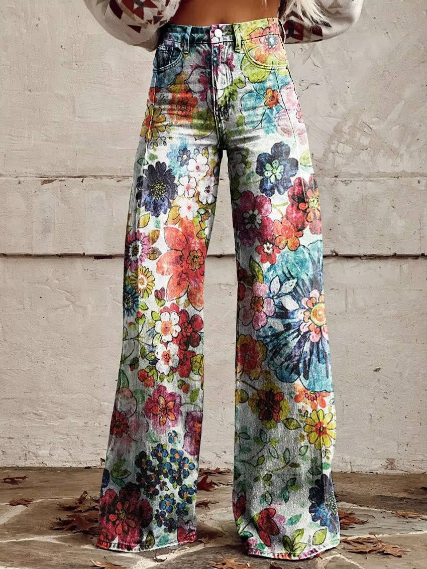 Women's Floral Pants | High Waist, Bell Leg