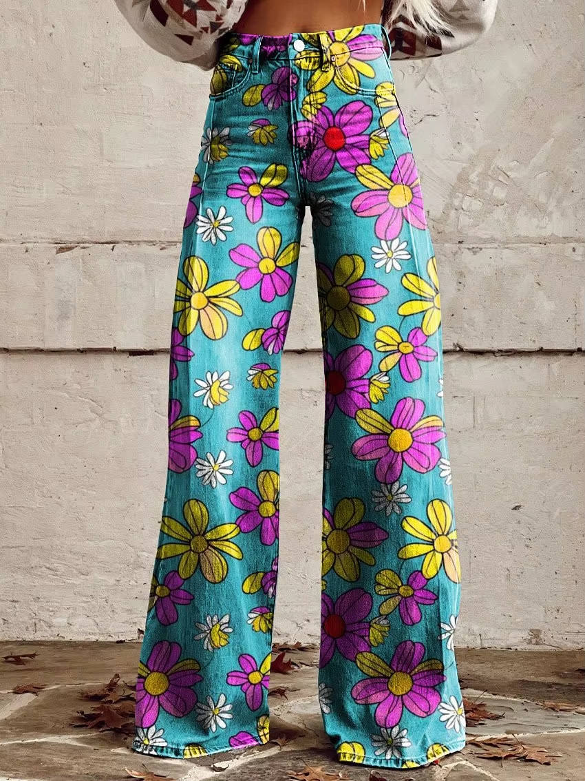 Women's Floral Pants | High Waist, Bell Leg