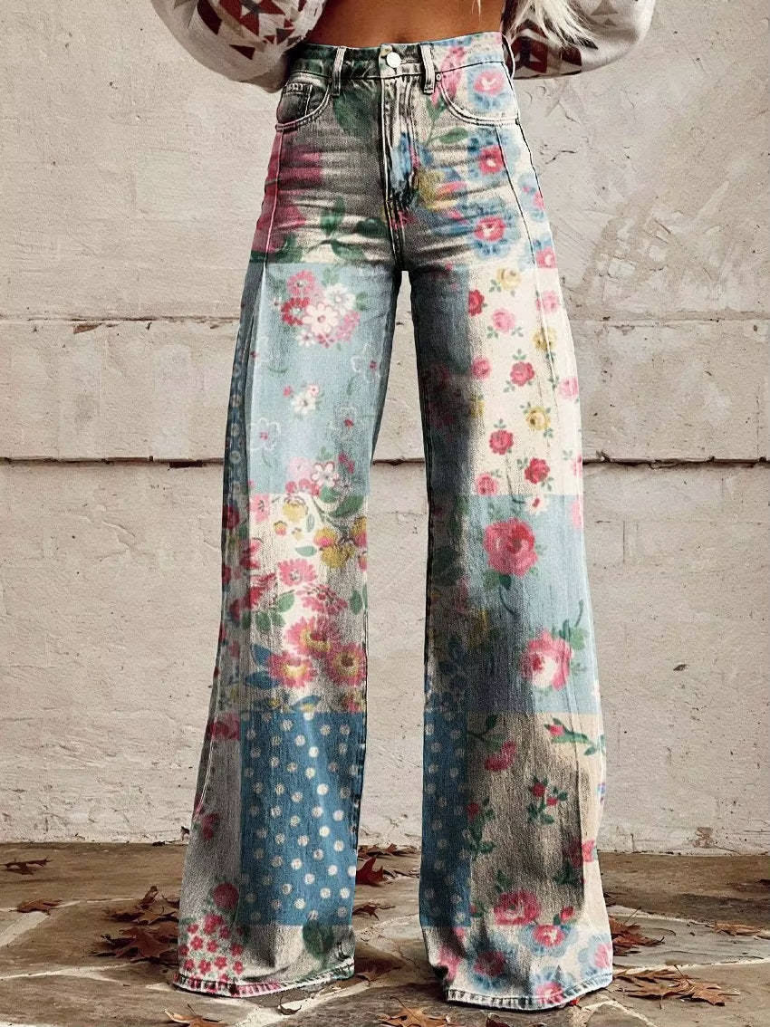 Women's Floral Pants | High Waist, Bell Leg