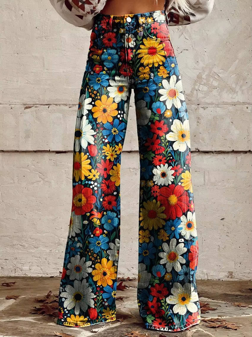 Women's Floral Pants | High Waist, Bell Leg