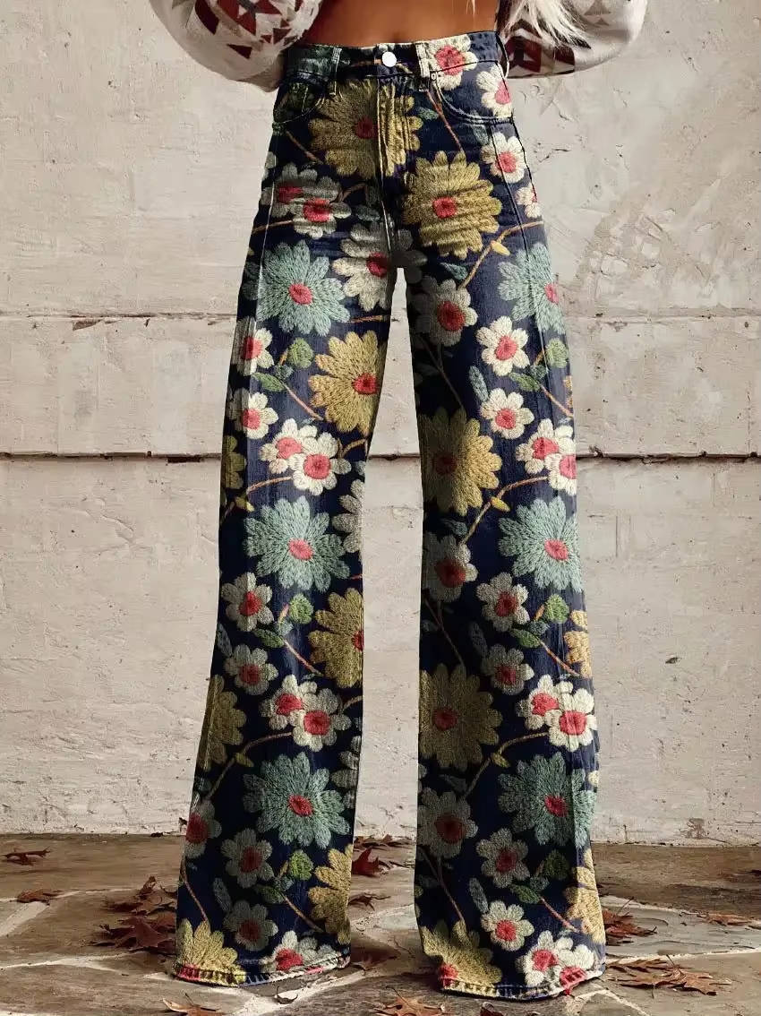 Women's Floral Pants | High Waist, Bell Leg