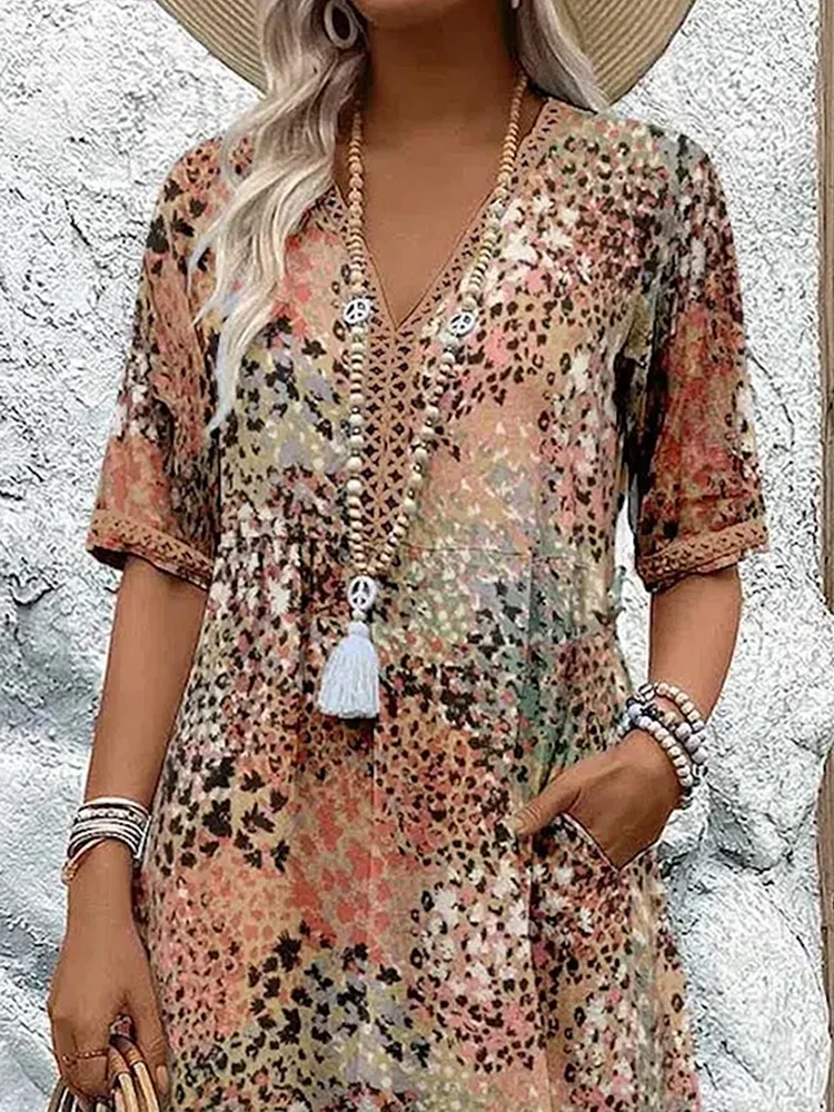 Midi Evening Dress | Floral Design, V Neck | Evening Party